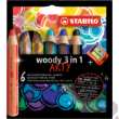 Színes ceruza STABILO Woody 3in1 hengeres vastag 6 db/készlet