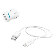 Autós töltő szett HAMA Lightning/USB 2,4A fehér Autós töltő szett HAMA Lightning/USB 2,4A fehér