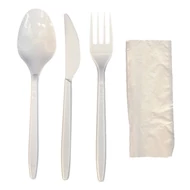 Evőeszköz készlet 3+1 szett kanál kés villa szalvéta újrahasználható  fehér Evőeszköz készlet 3+1 szett kanál kés villa szalvéta újrahasználható  fehér