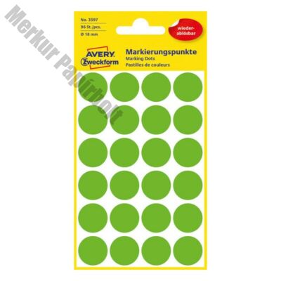 Etikett AVERY 3597 öntapadó jelölőpont zöld 18mm 96 jelölőpont/csomag