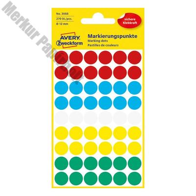 Etikett AVERY 3088 jelölőcimke 12mm 5 vegyes szín 270 címke/doboz 5 ív/doboz