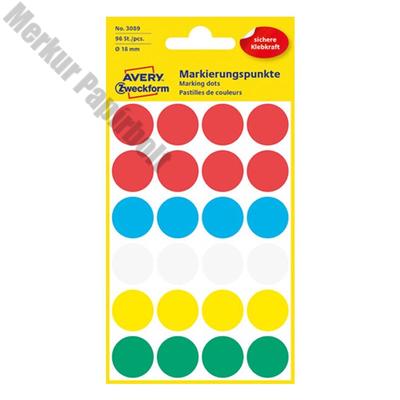 Etikett AVERY 3089 öntapadó jelölőpont vegyes 5 szín 18 mm 96 jelölőpont/csomag