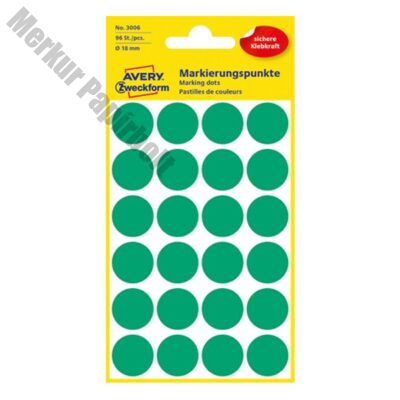 Etikett AVERY 3006 jelölőpont 18mm zöld 96 db/csomag