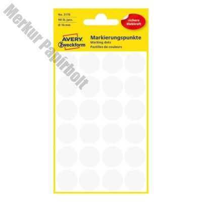 Etikett AVERY 3170 öntapadó jelölőpont fehér 18mm 96 jelölőpont/csomag