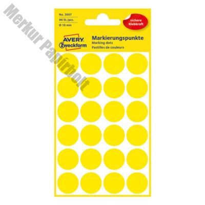 Etikett AVERY 3007 jelölőpont 18mm sárga 96 db/csomag