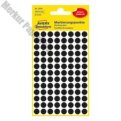 Etikett AVERY 3009 jelölőpont 8mm fekete 416 db/csomag