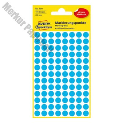 Etikett AVERY 3011 jelölőpont 8mm kék 416 db/csomag