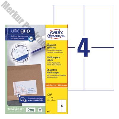 Etikett AVERY 3483 105x148mm univerzális 400 címke/doboz 100 ív/doboz