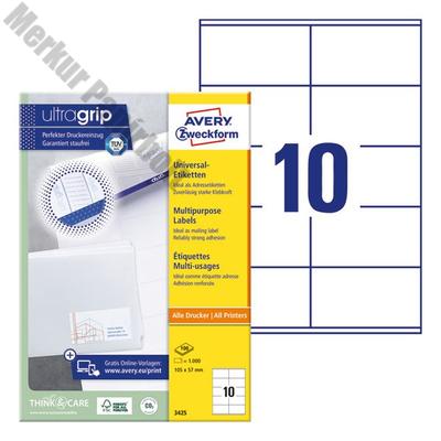 Etikett AVERY 3425 105x57mm univerzális 1000 címke/doboz 100 ív/doboz