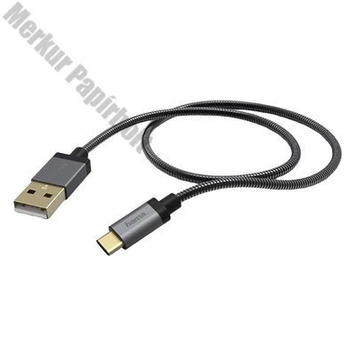 Adatkábel HAMA Elite-Metal USB-C/USB-A 1,5m fekete/szürke