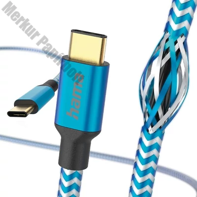 Adatkábel HAMA Reflective USB-C 1,5m kék