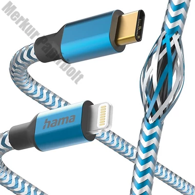Adatkábel HAMA Reflective USB-C/Lightning 1,5m kék