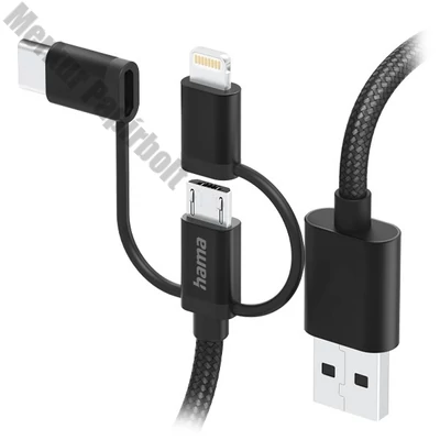 Adatkábel HAMA USB-A + Micro-USB/USB-C/Lightning 3in1 1,5m fekete