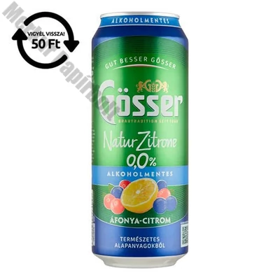 Alkoholmentes sör GÖSSER Natur-Zitrone áfonya-citrom 0% 500 ml DRS
