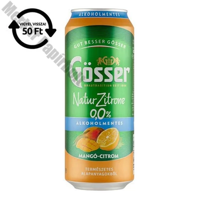 Alkoholmentes sör GÖSSER Natur-Zitrone mangó-citrom 0% 500 ml DRS