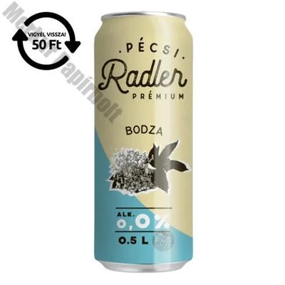 Alkoholmentes sör PÉCSI RADLER bodza 0,0% 500 ml DRS
