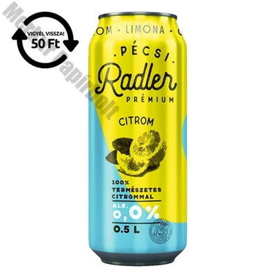 Alkoholmentes sör PÉCSI RADLER citrom 0,0% 500 ml DRS