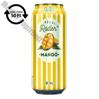 Alkoholmentes sör PÉCSI RADLER mangó 0,0% 500 ml DRS