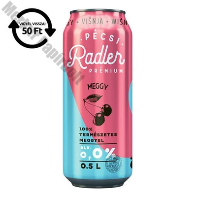 Alkoholmentes sör PÉCSI RADLER meggy 0,0% 500 ml DRS