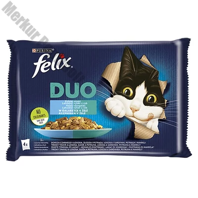 Állateledel alutasakos FELIX Fantastic DUO macskáknak halas válogatás aszpikban 4x85 g