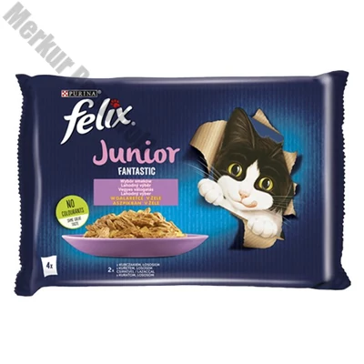 Állateledel alutasakos FELIX Fantastic Junior macskáknak csirke-lazac válogatás aszpikban 4x85 g