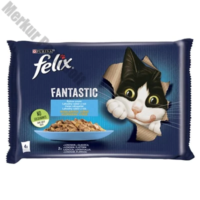 Állateledel alutasakos FELIX Fantastic macskáknak lazac-lepényhal aszpikban 4x85 g