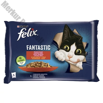 Állateledel alutasakos FELIX Fantastic macskáknak marha-csirke aszpikban 4x85 g