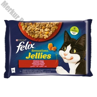 Állateledel alutasakos FELIX Sensations Jellies macskáknak 4-pack házias marha-csirke válogatás aszpikban 4x85 g