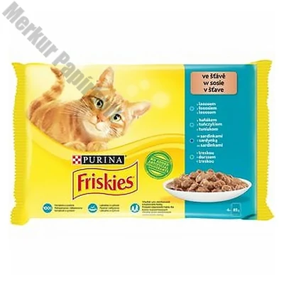 Állateledel alutasakos PURINA Friskies macskáknak lazac-tonhal-tőkehal-szardínia 4x85 g