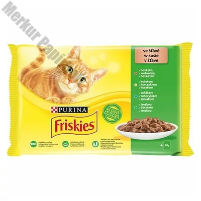 Állateledel alutasakos PURINA Friskies macskáknak marha-csirke-tonhal-tőkehal 4x85 g