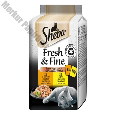 Állateledel alutasakos SHEBA Mini macskáknak szárnyas csirke-pulyka válogatás 6x50 g