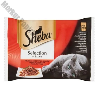 Állateledel alutasakos SHEBA Selection macskáknak 4-pack húsos marha-bárány-csirke-pulyka válogatás 4x85 g
