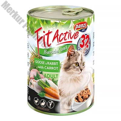 Állateledel konzerv PANZI FitActive felnőtt macskának liba- és nyúlhússal, répával 415 g