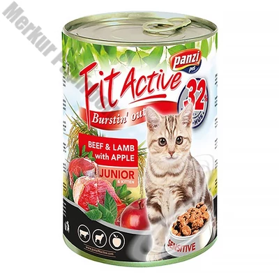 Állateledel konzerv PANZI FitActive junior macskának marha- és bárányhússal 415 g