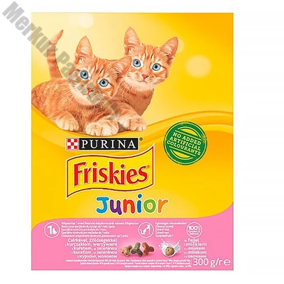 Állateledel száraz PURINA Friskies Junior macskáknak csirkével, zöldségkkel és tejjel 300 g