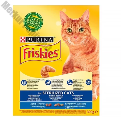 Állateledel száraz PURINA Friskies Sterilcat ivartalanított macskáknak lazaccal és zöldségekkel 300 g