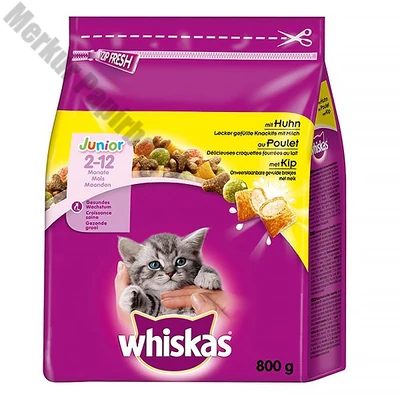 Állateledel száraz WHISKAS Junior macskáknak csirkehússal 800 g
