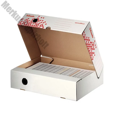 Archiváló doboz ESSELTE Speedbox A/4 80 mm karton fehér felfelé nyíló tetővel újjrahasznosított