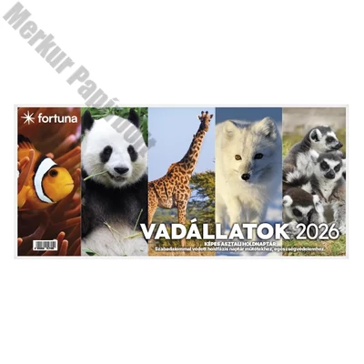Asztali naptár képes FORTUNA álló fehér lapos holdfázissal Állatok 2026.