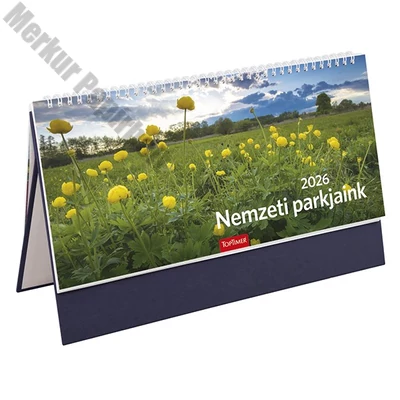 Asztali naptár képes TOPTIMER T054 álló fehér lapos Nemzeti park kék 2026.