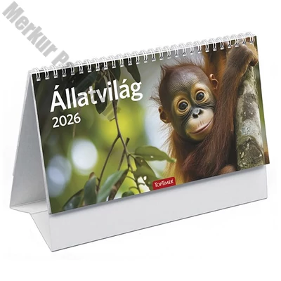 Asztali naptár képes TOPTIMER T058 álló fehér lapos Állatvilág 2026.