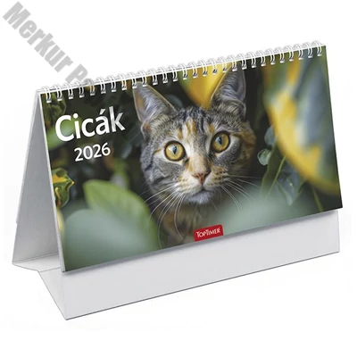 Asztali naptár képes TOPTIMER T058 álló fehér lapos Cicák 2026.