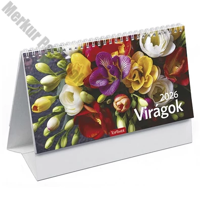 Asztali naptár képes TOPTIMER T058 álló fehér lapos Virágok 2026.
