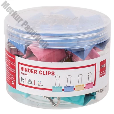 Binder csipesz DELI 32 mm színes 24 darabos
