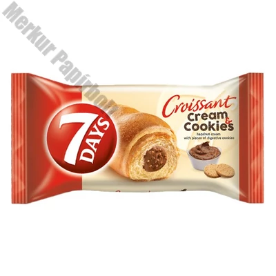 Croissant 7DAYS Cream&Cookies mogyorókrém ízű krémmel töltött keksz darabokkal 60 g