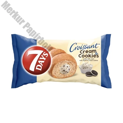 Croissant 7DAYS Cream&Cookies vanília ízű krémmel töltött kakaós keksz darbokkal 60g