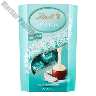 Csokoládé LINDT Lindor Coconut kókuszos fehércsokoládé golyók díszdobozban 200 g