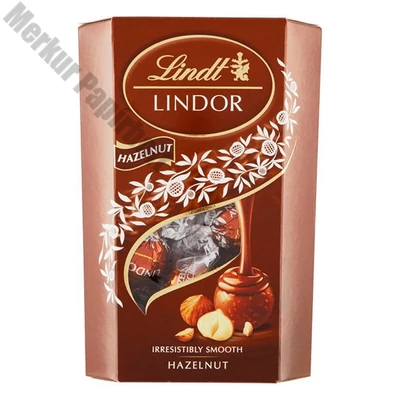 Csokoládé LINDT Lindor Hazelnut mogyorós tejcsokoládé golyók díszdobozban 200 g