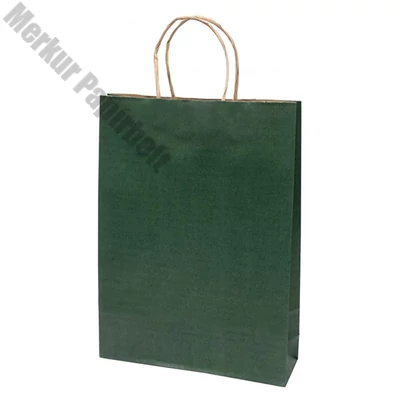 Dísztasak CREATIVE Classic Simple L 26x35x8 cm kraft egyszínű sötétzöld sodort füles