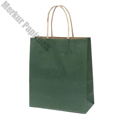 Dísztasak CREATIVE Classic Simple M 22x25x10 cm kraft egyszínű sötétzöld sodort füles